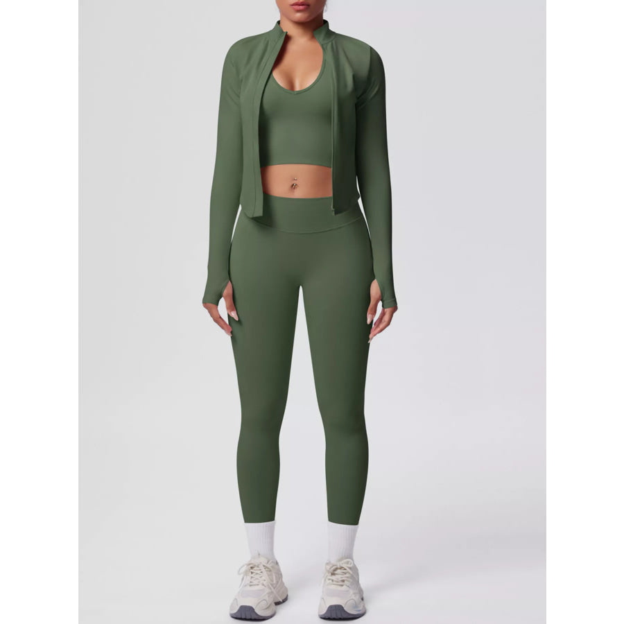 Tank & Zip-Up Jacket and Leggings Three-Piece Active Set Apparel and Accessories