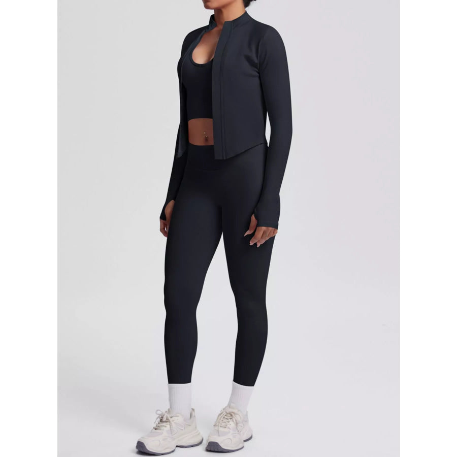 Tank & Zip-Up Jacket and Leggings Three-Piece Active Set Apparel and Accessories