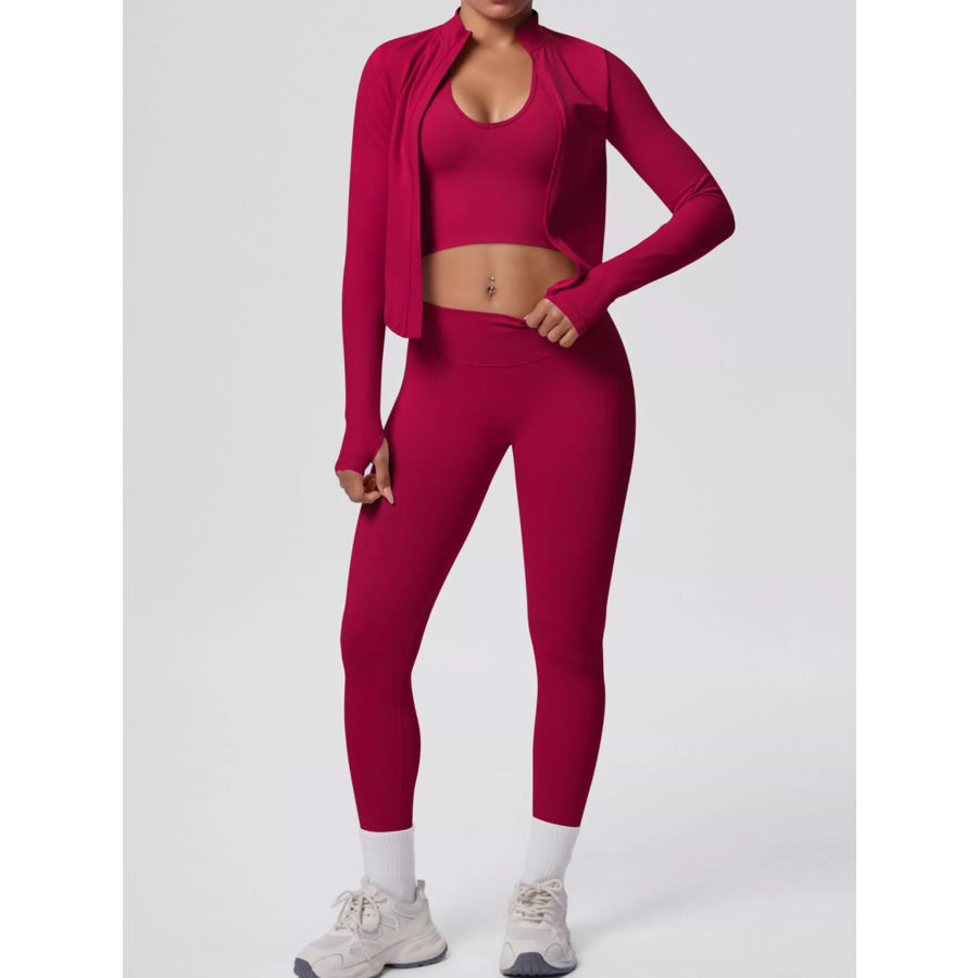 Tank & Zip-Up Jacket and Leggings Three-Piece Active Set Apparel and Accessories