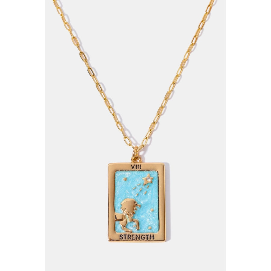 Tarot Card Pendant Copper Necklace Pastel Blue / One Size