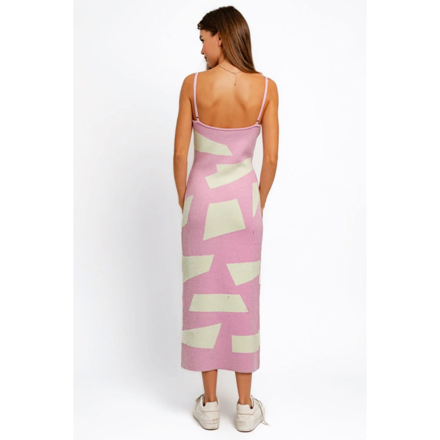Tasha Apparel Abstract Contrast Maxi Sweater Cami Dress Pink Mint / XS Apparel and Accessories