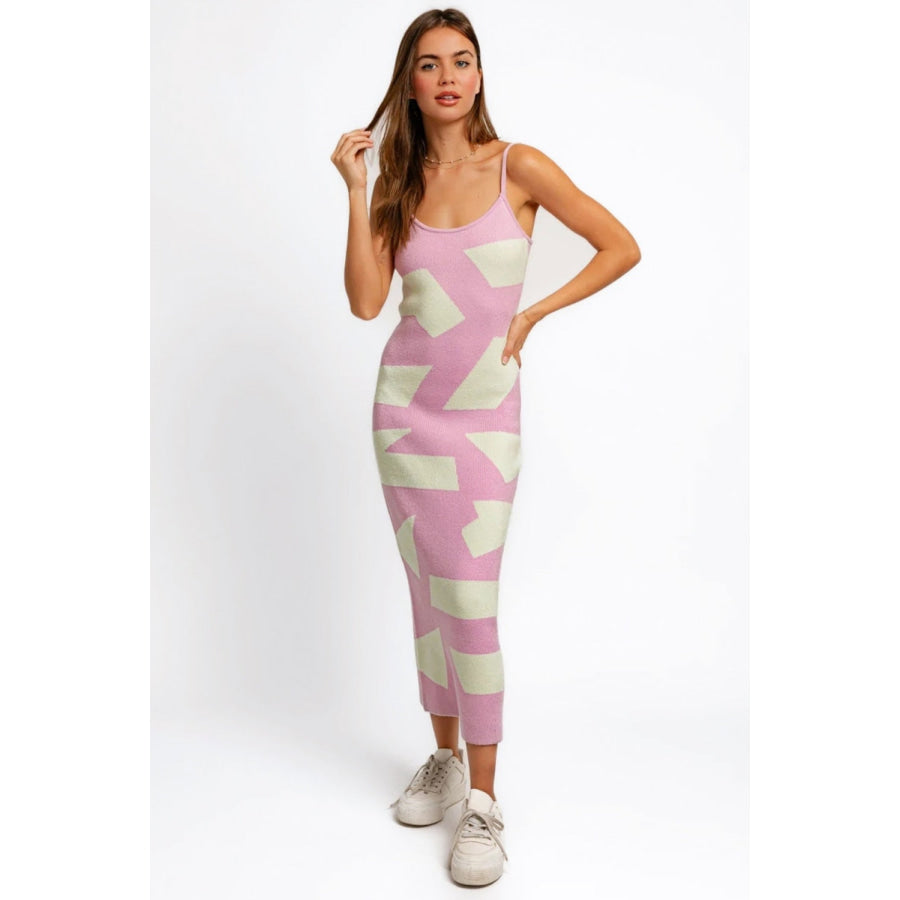 Tasha Apparel Abstract Contrast Maxi Sweater Cami Dress Pink Mint / XS Apparel and Accessories