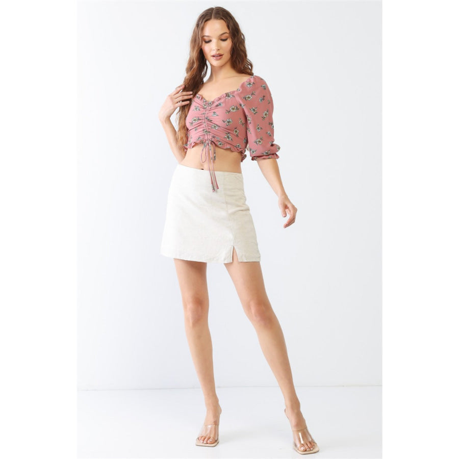 Tasha Apparel Floral Ruffle Smocked Back Ruched Crop Top Apparel and Accessories