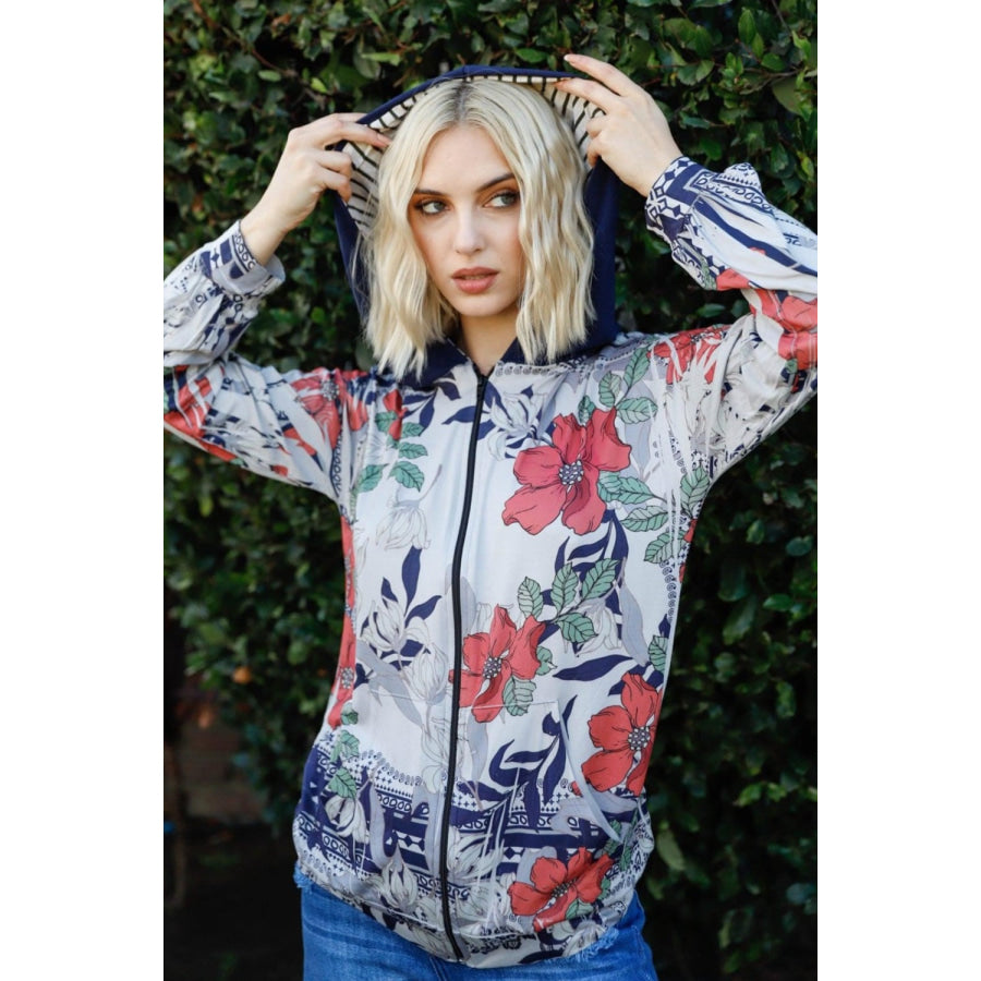 Tasha Apparel Full Size Floral Zip Up Hoodie Apparel and Accessories