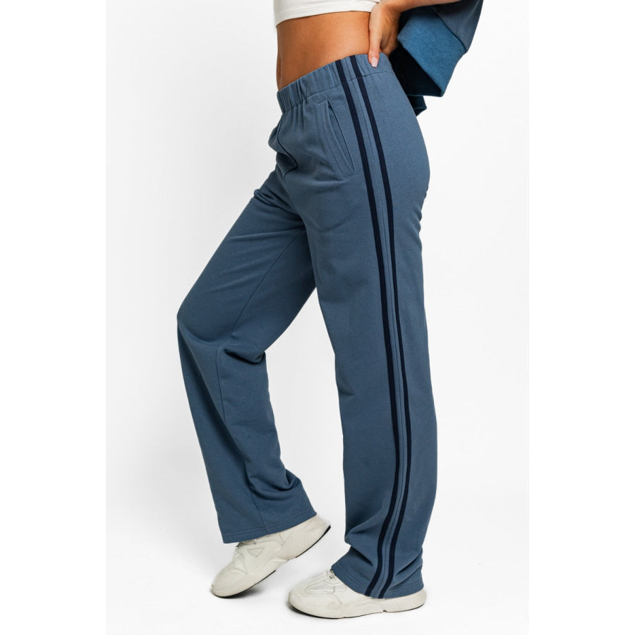 Tasha Apparel High Waisted Side Stripes Straight Track Sweatpants Apparel and Accessories