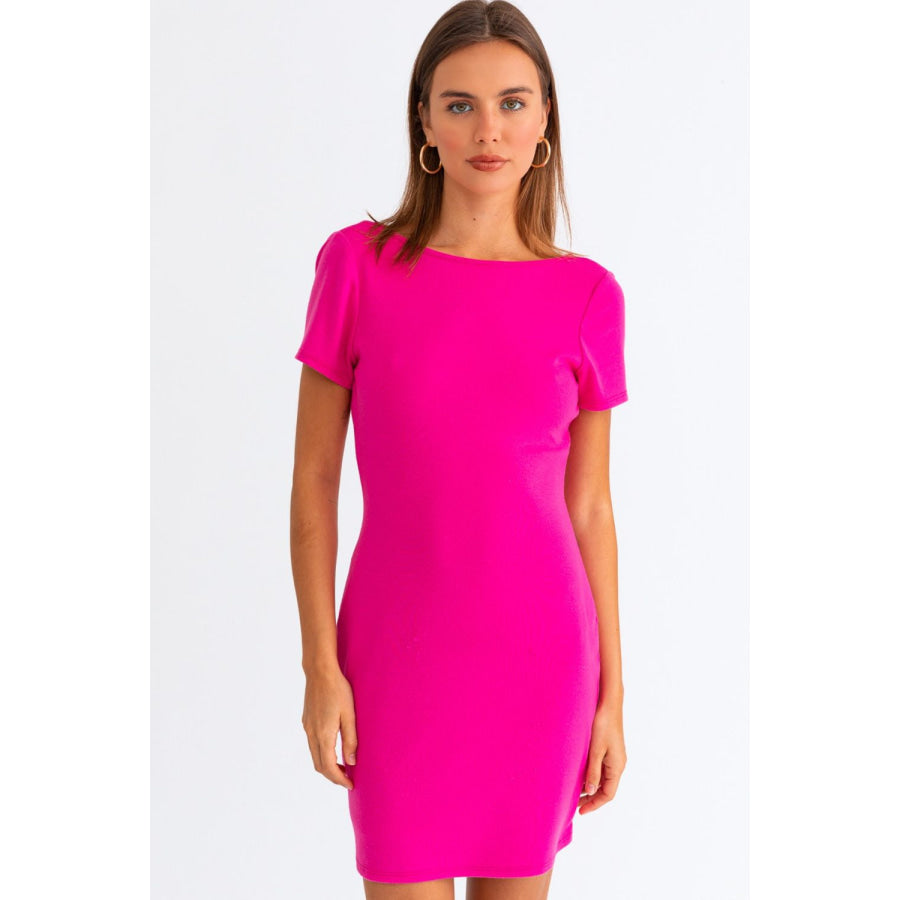 Tasha Apparel Short Sleeve Low Back Mini Dress Hot Pink / XS Apparel and Accessories