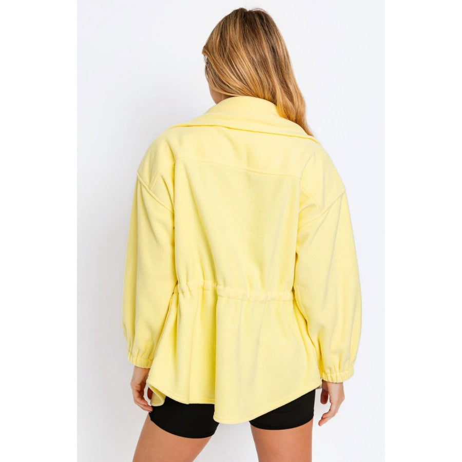 Tasha Apparel Zip Up Waist Drawstring Soft Fleece Jacket Citron Yellow / XS Apparel and Accessories