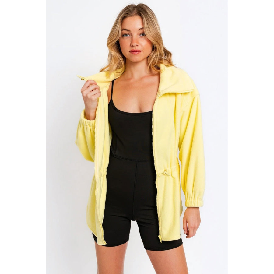 Tasha Apparel Zip Up Waist Drawstring Soft Fleece Jacket Citron Yellow / XS Apparel and Accessories