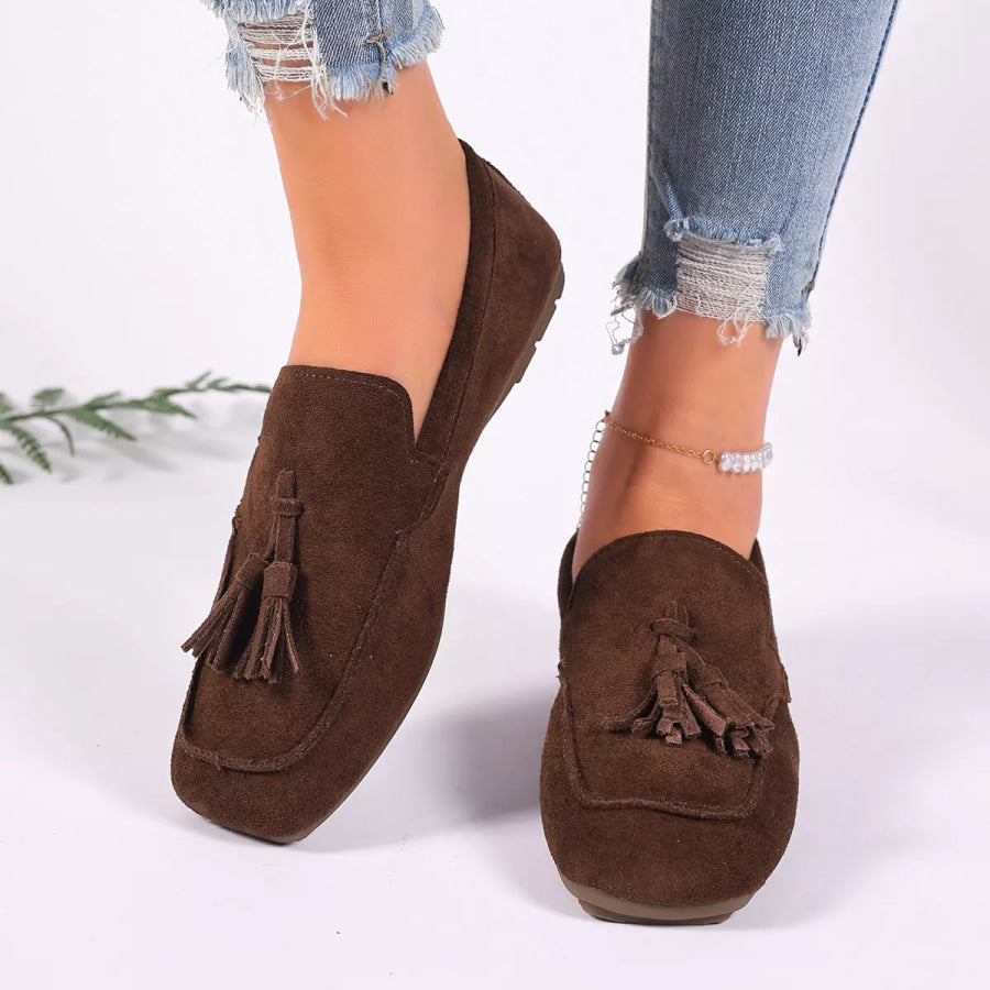 Tassel Accent Suede Loafers Apparel and Accessories