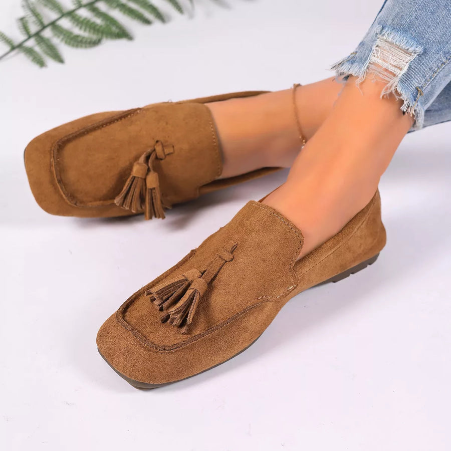 Tassel Accent Suede Loafers Apparel and Accessories