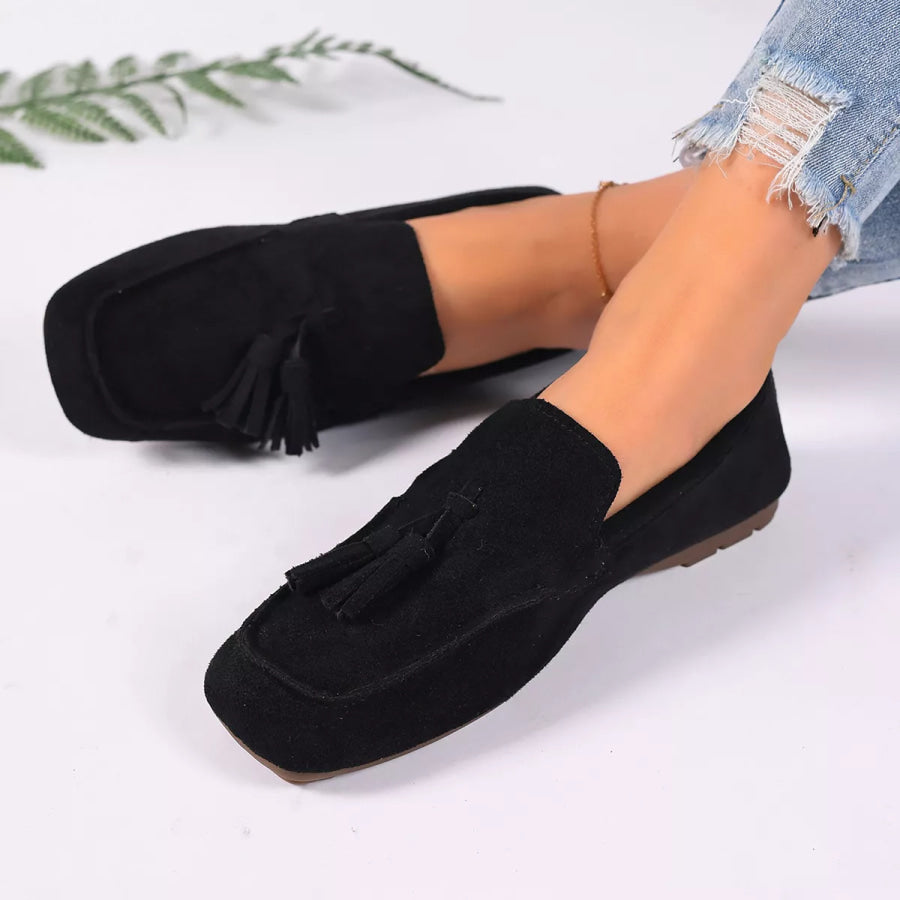 Tassel Accent Suede Loafers Apparel and Accessories