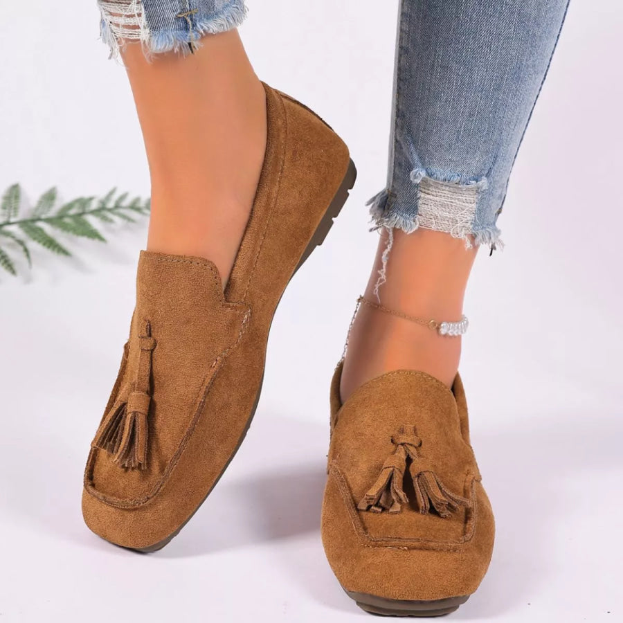 Tassel Accent Suede Loafers Apparel and Accessories