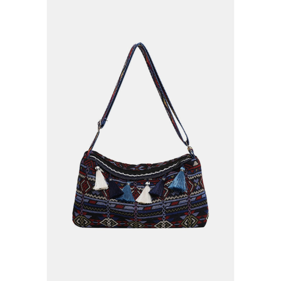 Tassel Adjustable Strap Shoulder Bag Navy / One Size Apparel and Accessories