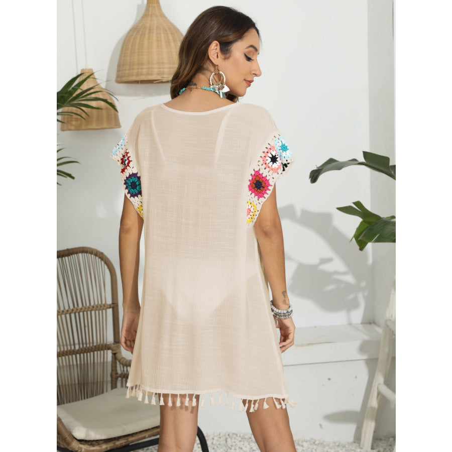 Tassel Boat Neck Flutter Sleeve Cover Up Apparel and Accessories