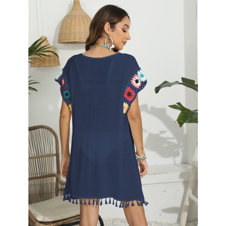 Tassel Boat Neck Flutter Sleeve Cover Up Apparel and Accessories
