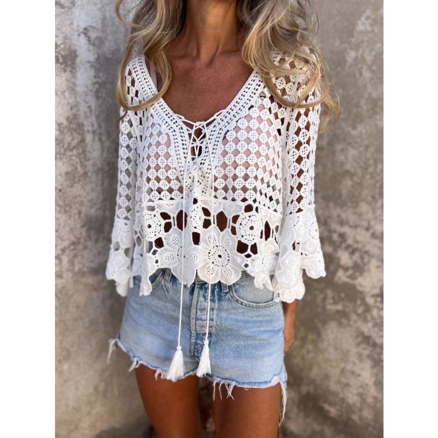 Tassel Crochet Knit Cover Up Apparel and Accessories