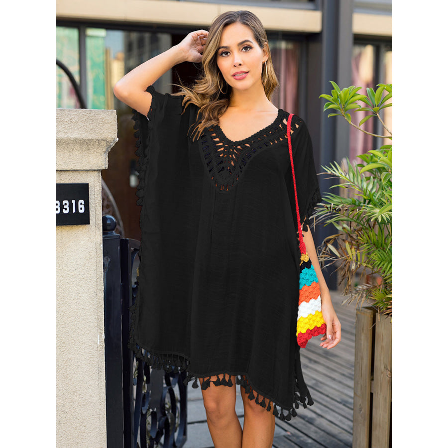 Tassel Cutout Half Sleeve Cover - Up Apparel and Accessories