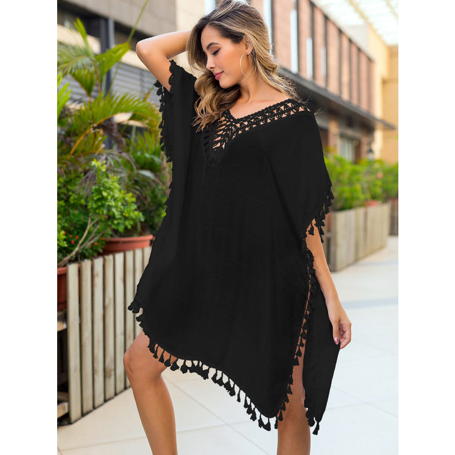 Tassel Cutout Half Sleeve Cover - Up Black / One Size Apparel and Accessories