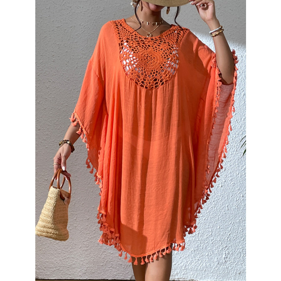 Tassel Cutout Scoop Neck Cover - Up Dress Apparel and Accessories