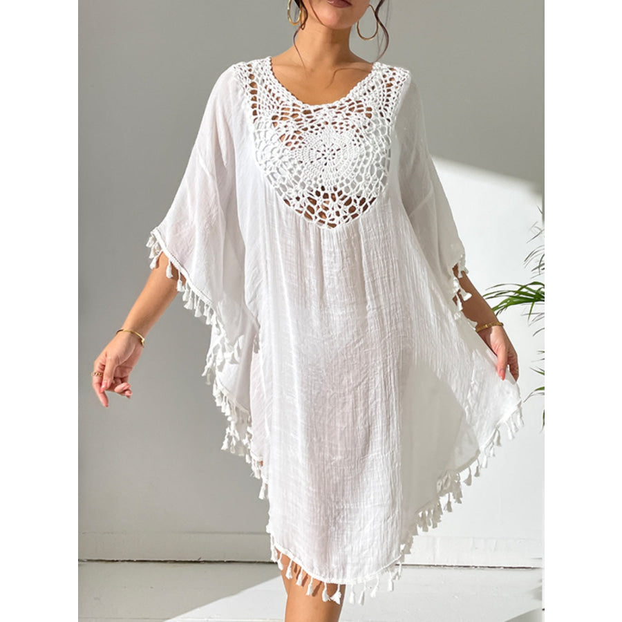 Tassel Cutout Scoop Neck Cover - Up Dress Apparel and Accessories