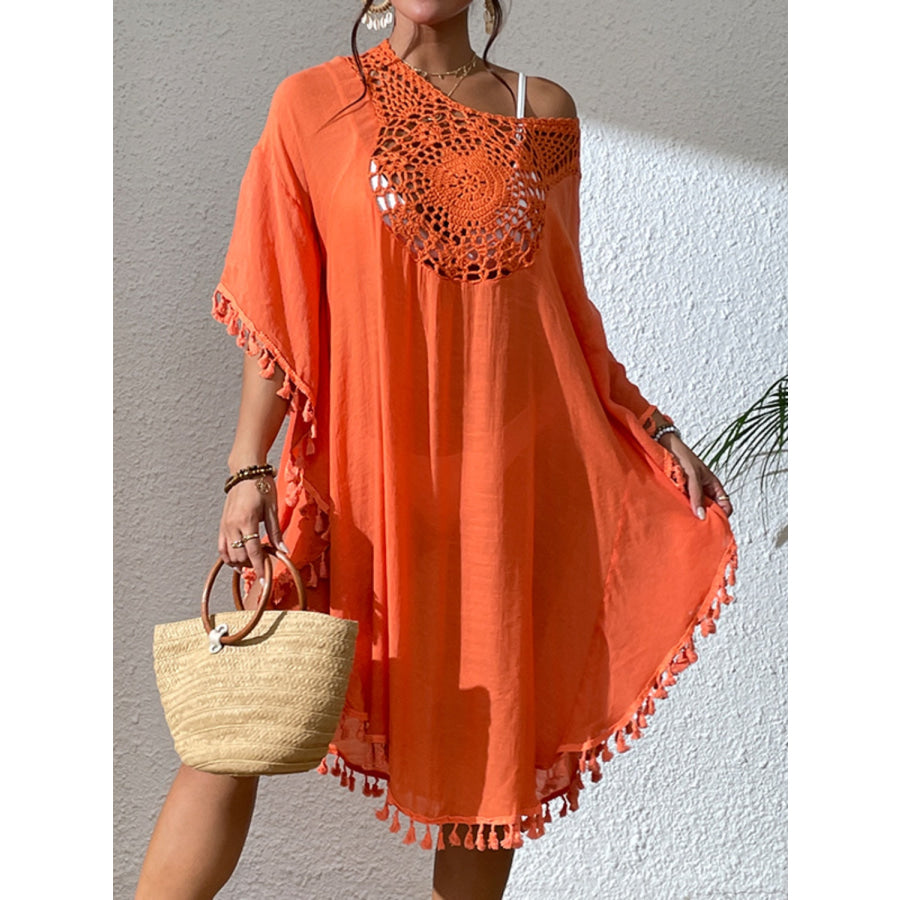 Tassel Cutout Scoop Neck Cover - Up Dress Apparel and Accessories