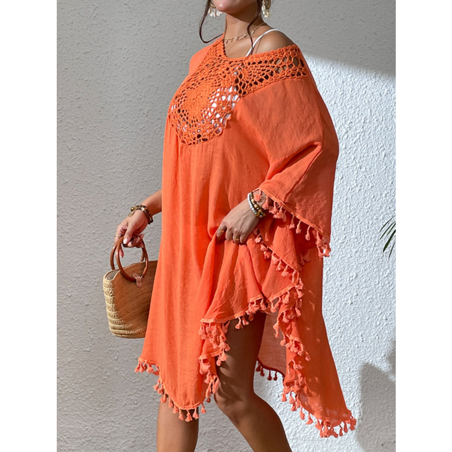 Tassel Cutout Scoop Neck Cover - Up Dress Apparel and Accessories