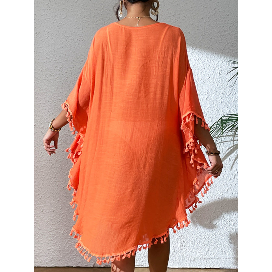 Tassel Cutout Scoop Neck Cover - Up Dress Apparel and Accessories