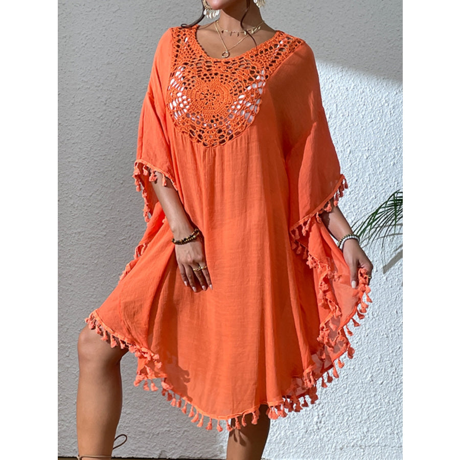 Tassel Cutout Scoop Neck Cover - Up Dress Apparel and Accessories