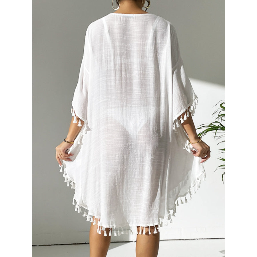 Tassel Cutout Scoop Neck Cover - Up Dress Apparel and Accessories