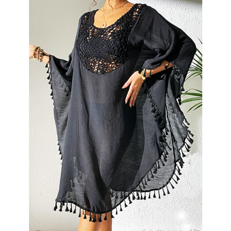 Tassel Cutout Scoop Neck Cover - Up Dress Apparel and Accessories