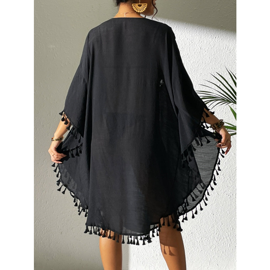 Tassel Cutout Scoop Neck Cover - Up Dress Apparel and Accessories