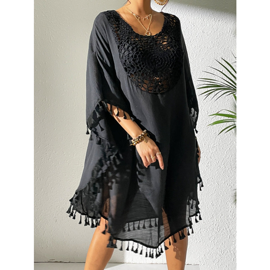 Tassel Cutout Scoop Neck Cover - Up Dress Apparel and Accessories