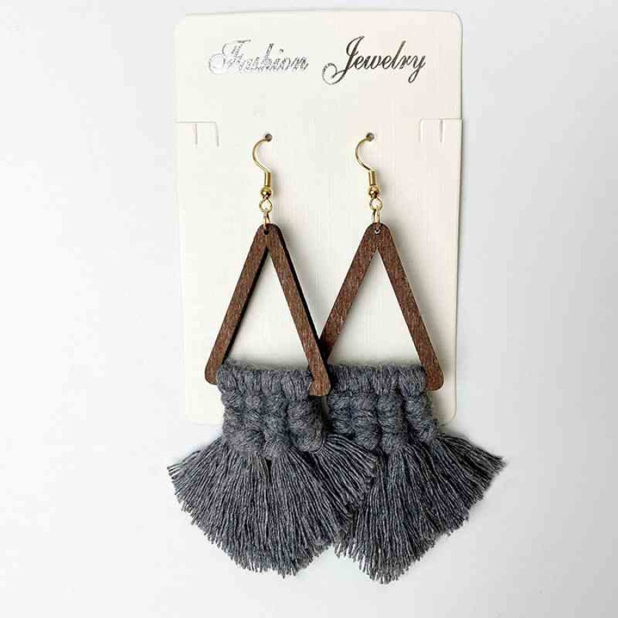 Tassel Detail Geometric Earrings Charcoal / One Size