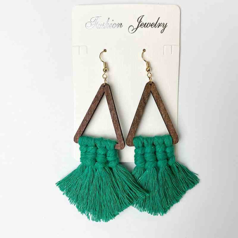 Tassel Detail Geometric Earrings Green / One Size