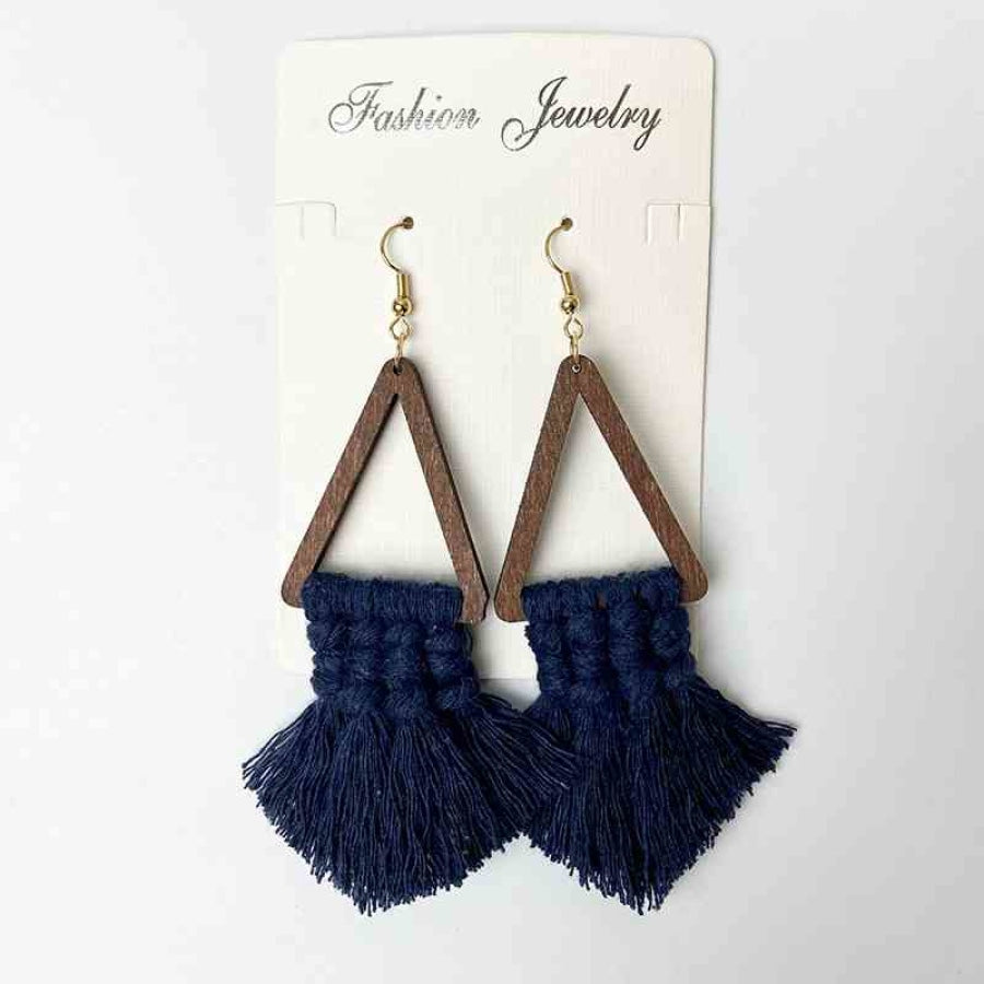 Tassel Detail Geometric Earrings Navy / One Size