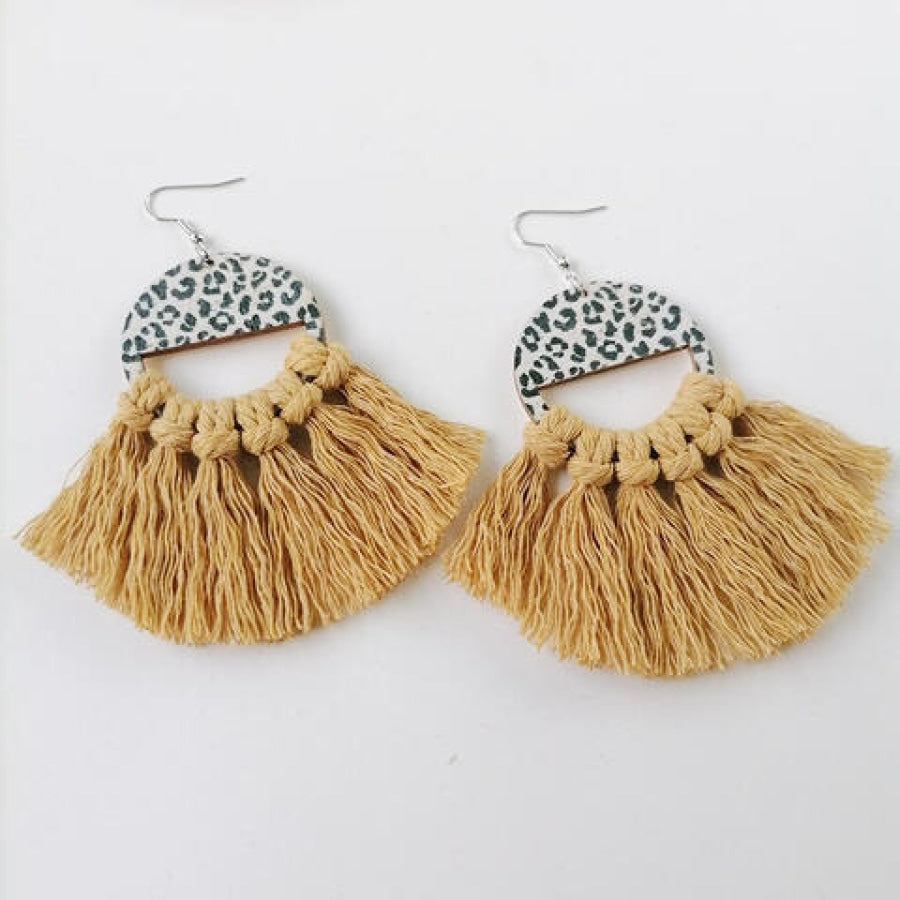 Tassel Detail Leopard Drop Earrings Banana Yellow / One Size