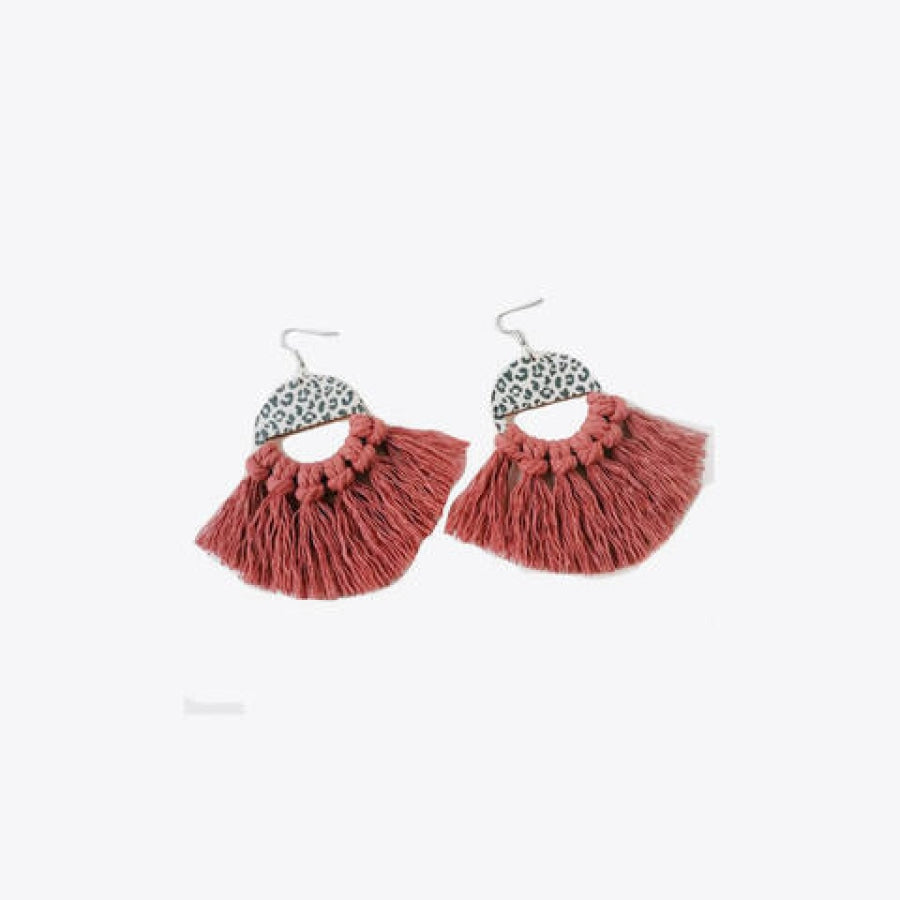 Tassel Detail Leopard Drop Earrings Burnt Coral / One Size