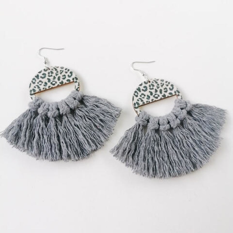 Tassel Detail Leopard Drop Earrings Charcoal / One Size