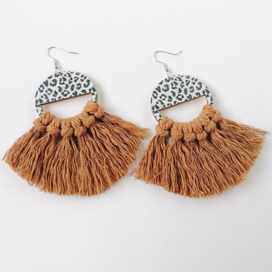 Tassel Detail Leopard Drop Earrings Honey / One Size