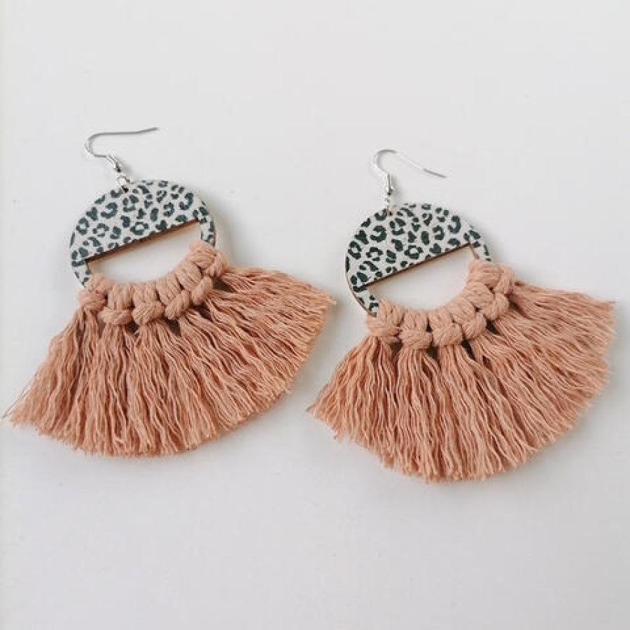 Tassel Detail Leopard Drop Earrings Sherbet / One Size