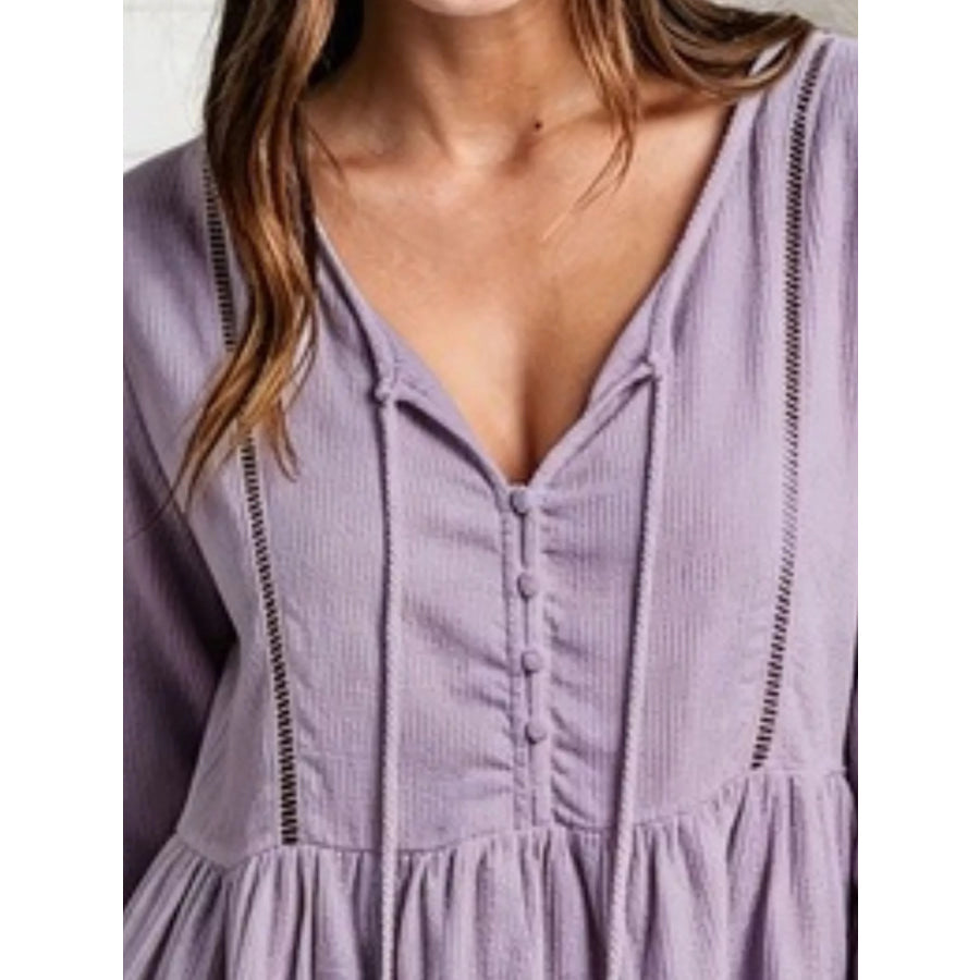 Tassel Drawstring Long Sleeve Peplum Top Apparel and Accessories
