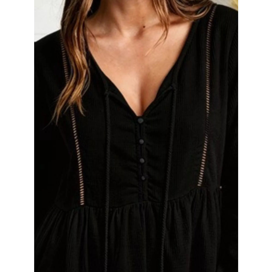 Tassel Drawstring Long Sleeve Peplum Top Apparel and Accessories