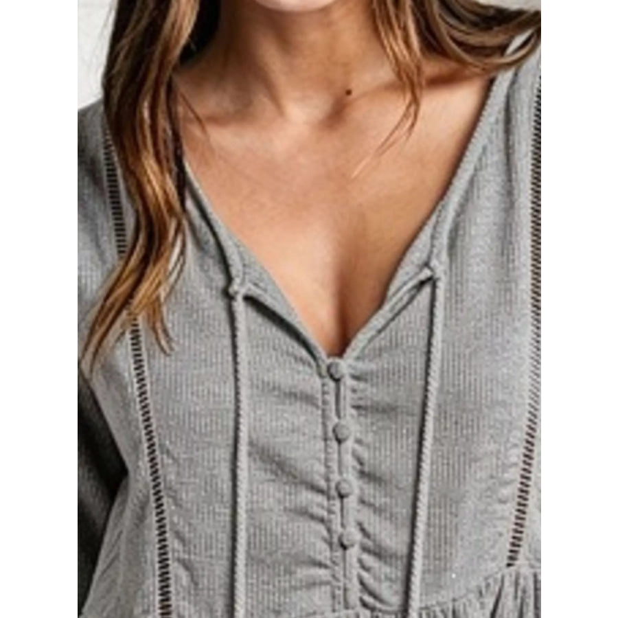 Tassel Drawstring Long Sleeve Peplum Top Apparel and Accessories