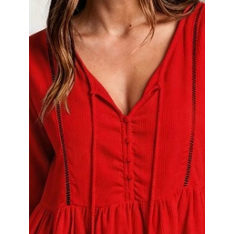 Tassel Drawstring Long Sleeve Peplum Top Apparel and Accessories