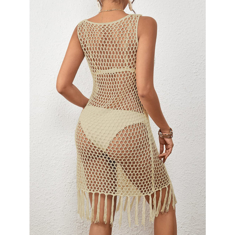 Tassel Hem Hollow Out Sleeveless Cover Up Apparel and Accessories