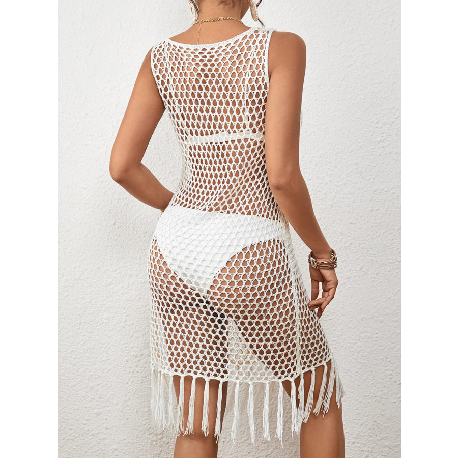 Tassel Hem Hollow Out Sleeveless Cover Up Apparel and Accessories