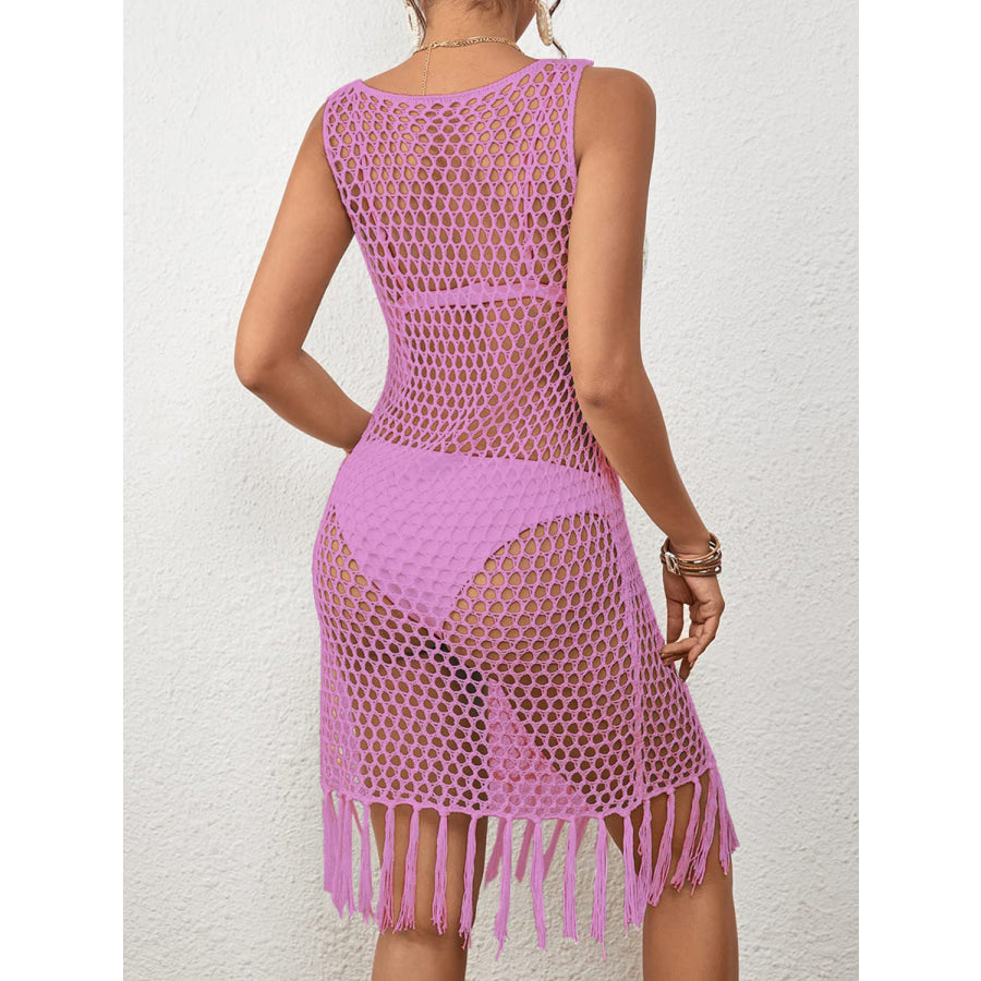 Tassel Hem Hollow Out Sleeveless Cover Up Apparel and Accessories