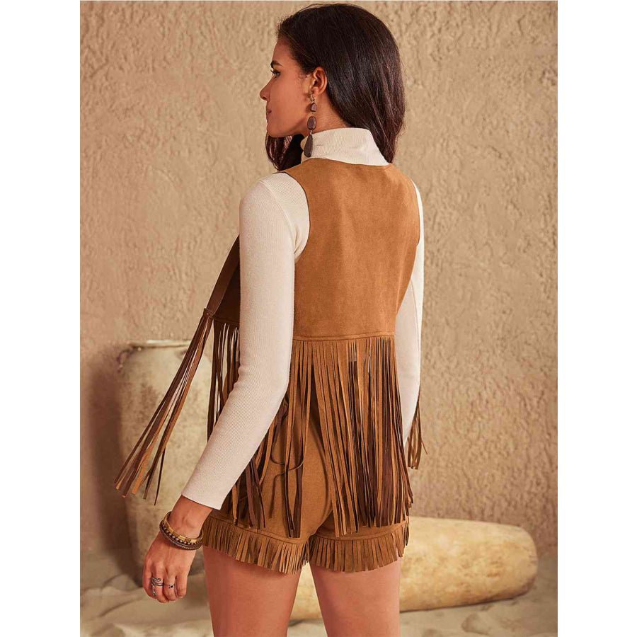 Tassel Hem Vest and Lace-Up Shorts Set Ochre / S