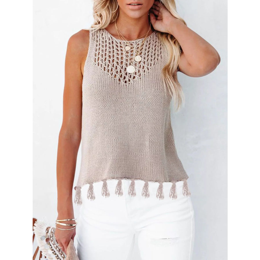 Tassel Knit Tank Apricot / S Apparel and Accessories