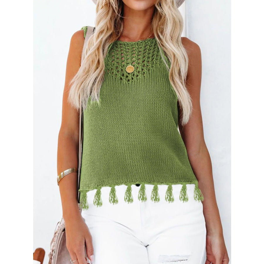 Tassel Knit Tank Green / S Apparel and Accessories